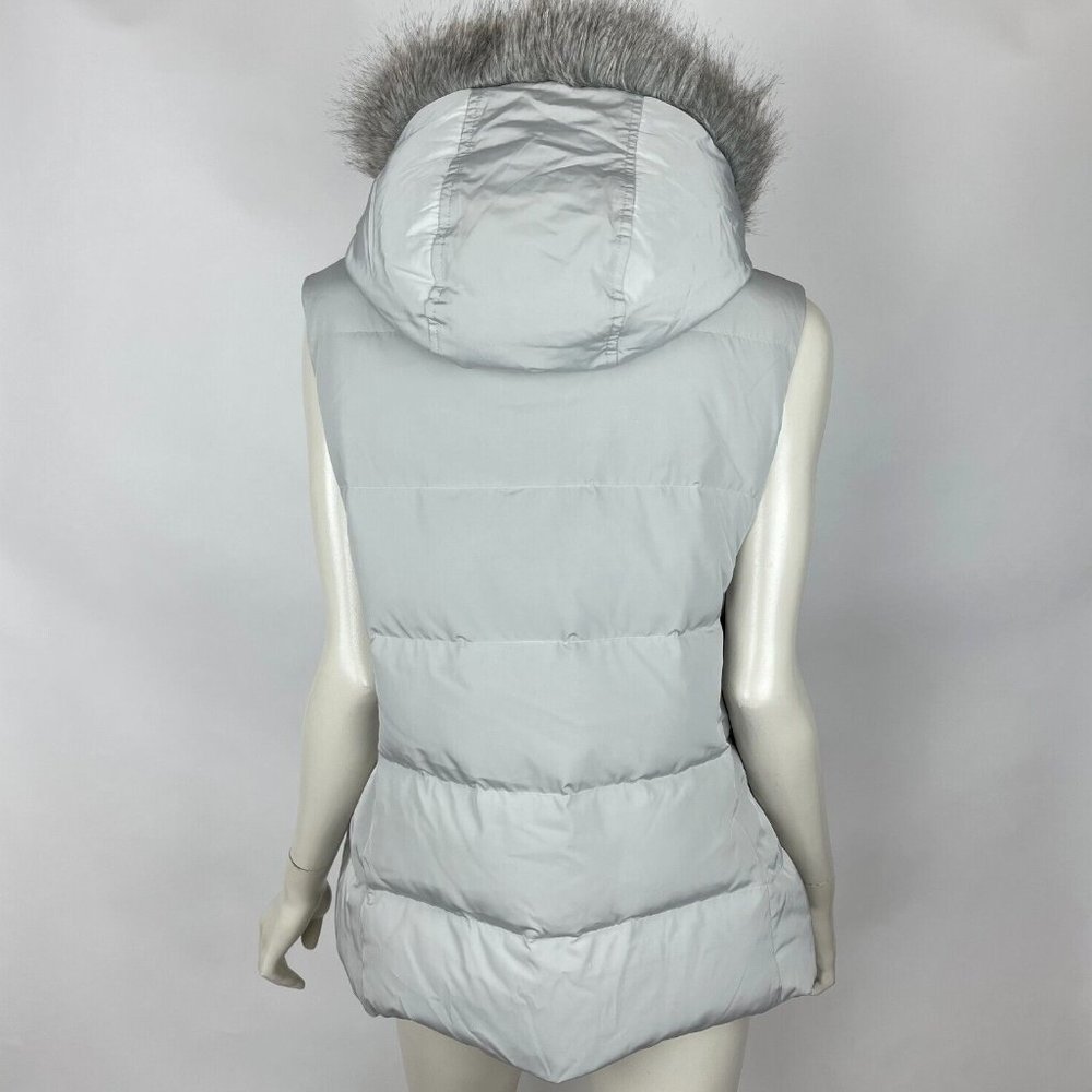 Talbots Down Puffer Vest Faux Fur Hoodie Full Zip Sleeveless Parka Women P L EUC